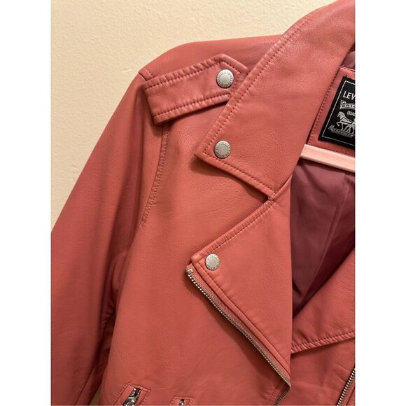 Levi’s Pink Faux Leather Biker Jacket Size Medium New - Picture 5 of 11